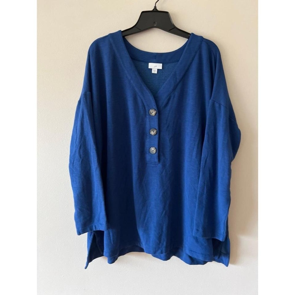 J.Jill Blue V-Neck Henley Tunic Top XL